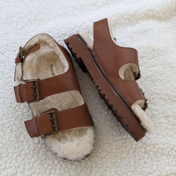 Madewell Madelyn Shearling Lined Strapped Sandal Sz 6.5 NWOB - Picture 1 of 5